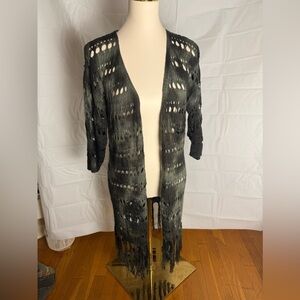 Ruff Hewn Black and Gray Open-Knit Cardigan Sweater Medium